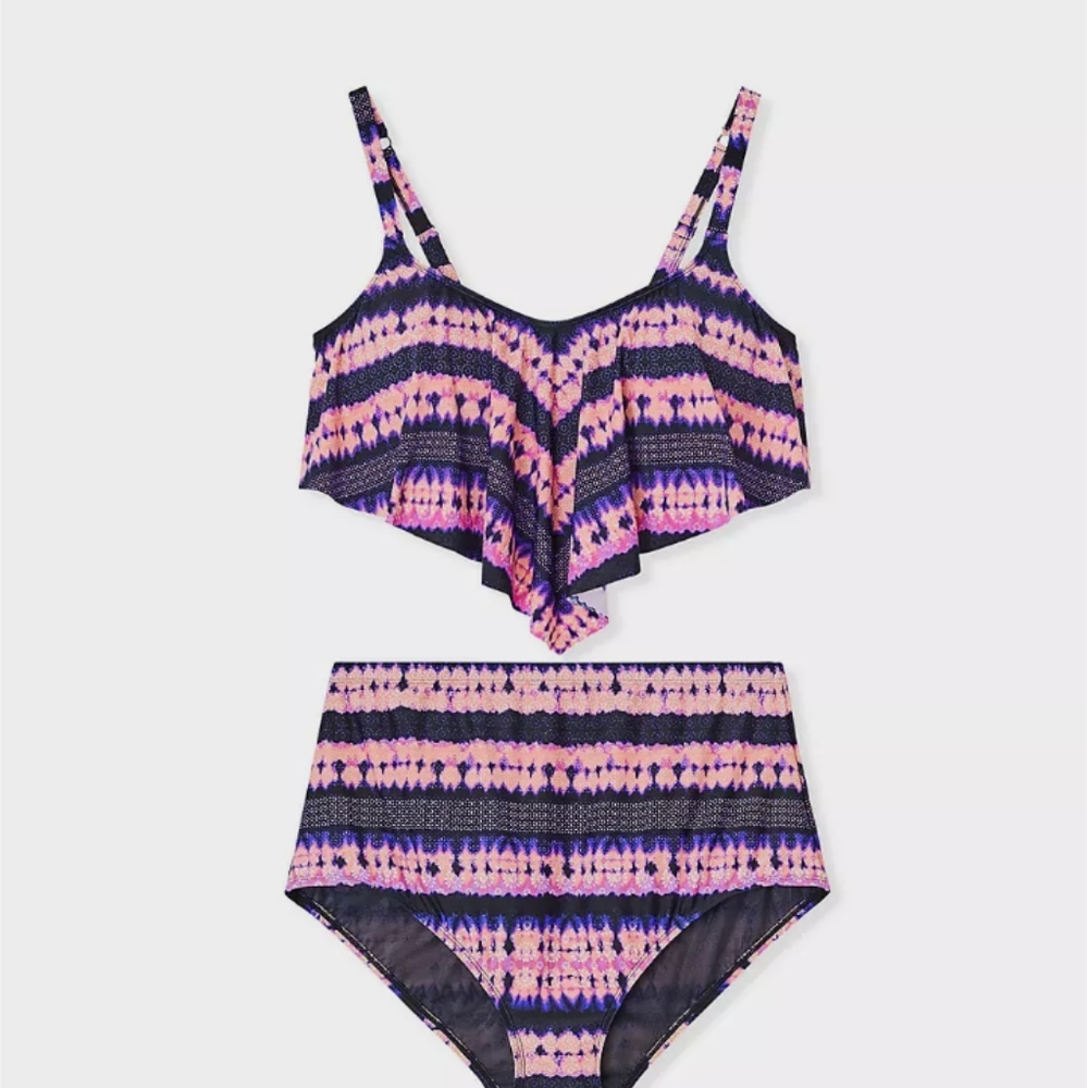 Pink & purple tie-dye medallion wireless flounce bikini top - Picture 3 of 5